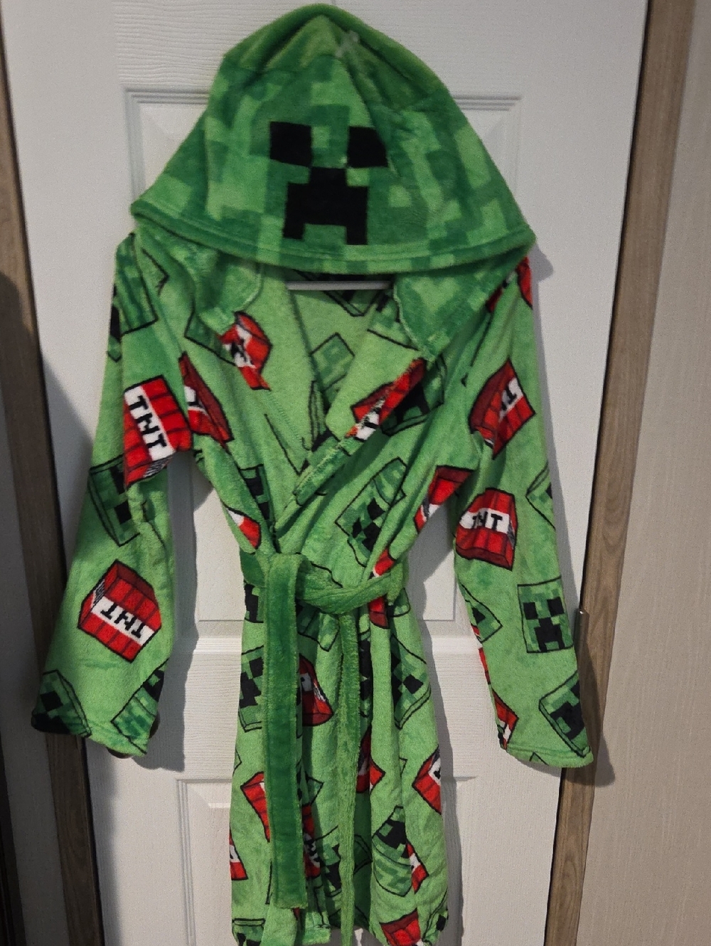 Minecraft Green Creeper Kids Hooded Robe with TNT Print
